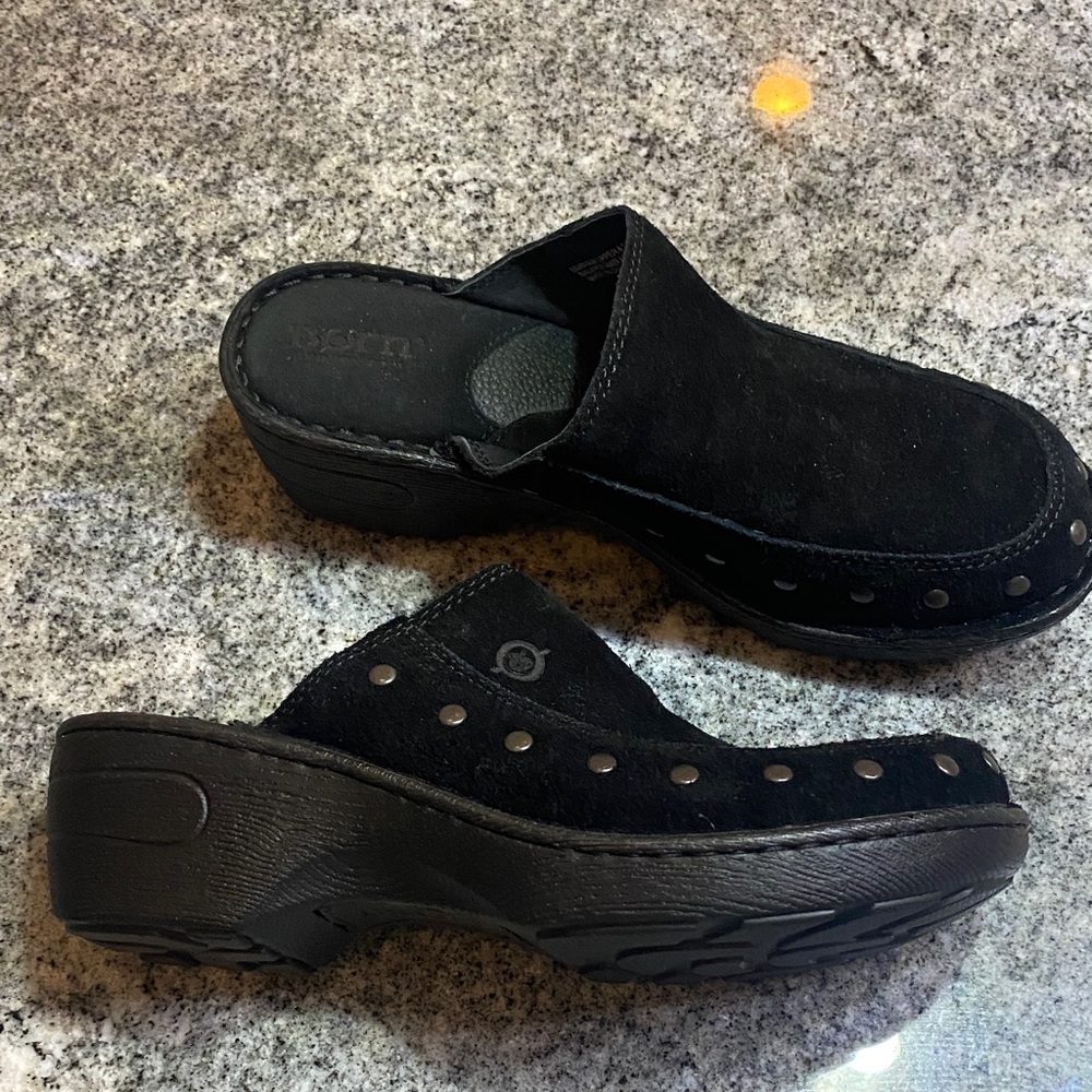 Born Black Suede Clog Mules